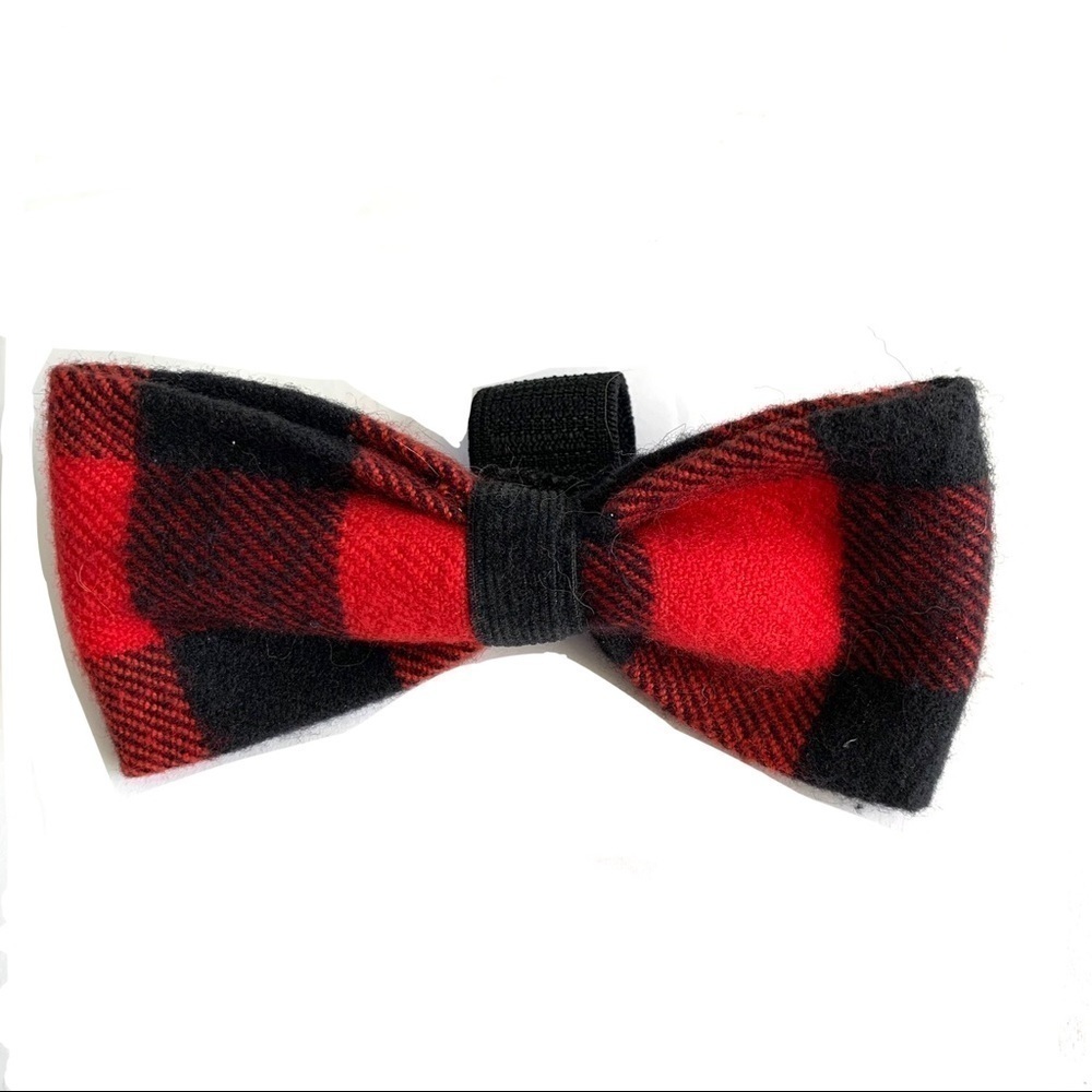 New Handmade 1 Dog Bow for Collar Red & Black Buffalo Check 4 x 2 inches